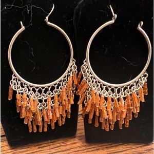 Chain Maile & Hanging Amber Bead Hoop Pierced Earrings Boho chic